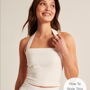 Wide strap halter linen blend top